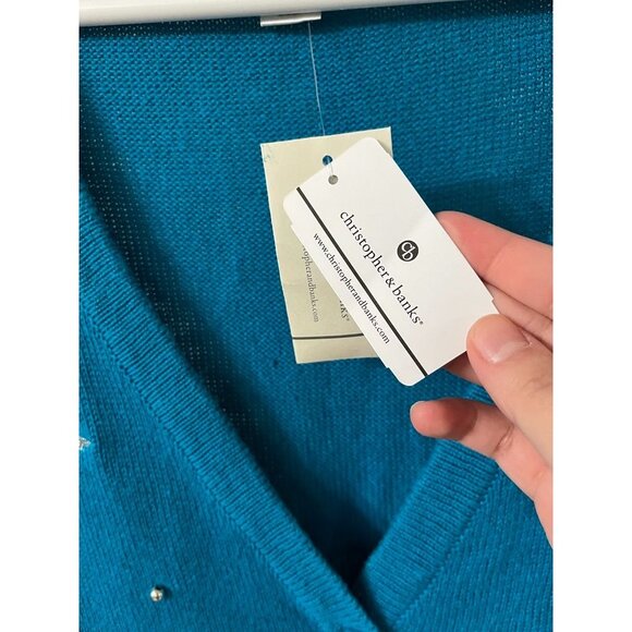 NWT VINTAGE Christopher & Banks Womens XL Snowflake Embroidered Teal Vest 55% Ra - Picture 6 of 8